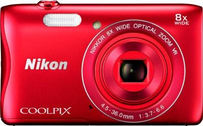 Компактный фотоаппарат Nikon Coolpix S3700 (красный) - вид спереди