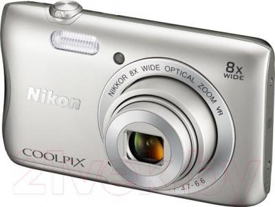Компактный фотоаппарат Nikon Coolpix S3700 (серебристый) - общий вид