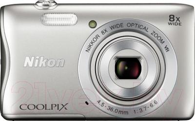 Компактный фотоаппарат Nikon Coolpix S3700 (серебристый) - вид спереди