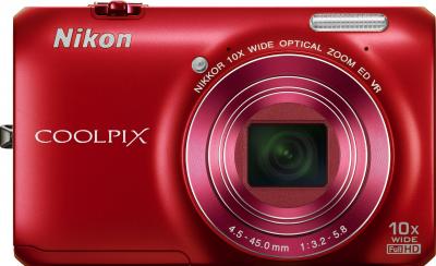 Компактный фотоаппарат Nikon Coolpix S6300 (Red) - вид спереди