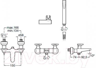 Смеситель Roca Betap 5A0144C00 - технический чертеж