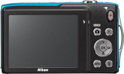 Компактный фотоаппарат Nikon Coolpix S3300 Blue - вид сзади