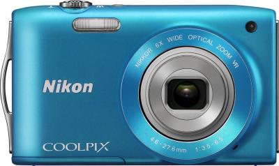 Компактный фотоаппарат Nikon Coolpix S3300 Blue - вид спереди