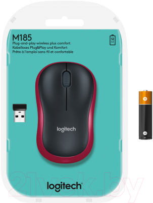 Мышь Logitech M185 910-002240 / 910-002633 (черный/красный)