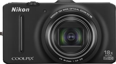 Компактный фотоаппарат Nikon Coolpix S9300 (Black) - вид спереди