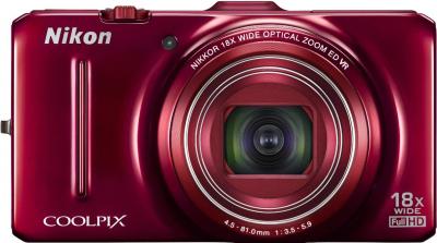 Компактный фотоаппарат Nikon Coolpix S9300 Red - вид спереди