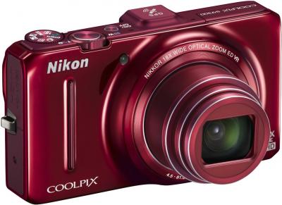 Компактный фотоаппарат Nikon Coolpix S9300 Red - общий вид