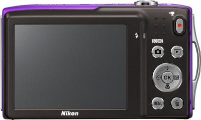 Компактный фотоаппарат Nikon Coolpix S3300 Violet - вид сзади