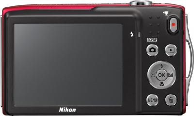 Компактный фотоаппарат Nikon Coolpix S3300 Red - вид сзади