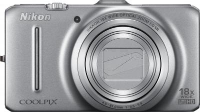 Компактный фотоаппарат Nikon Coolpix S9300 Silver - вид спереди