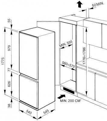Встраиваемый холодильник Smeg CR322ANF - Схема встраивания