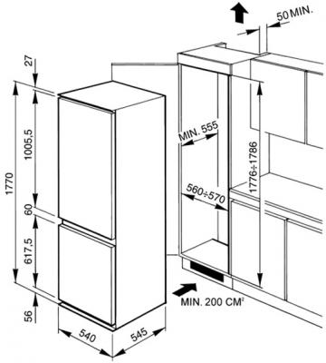 Встраиваемый холодильник Smeg CR327AV7 - Схема встраивания
