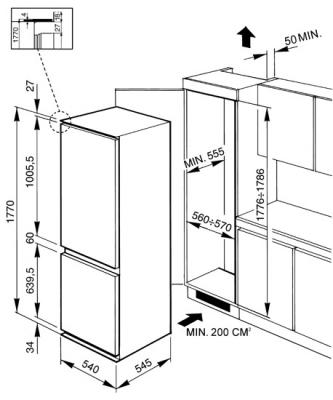 Встраиваемый холодильник Smeg CR329APLE - Схема встраивания