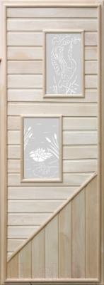 Деревянная дверь для бани Doorwood 750x1850 (вагонка, 2 стекла, липа)
