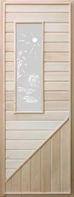 Деревянная дверь для бани Doorwood 750x1850 (вагонка со стеклом прямоуг, липа)