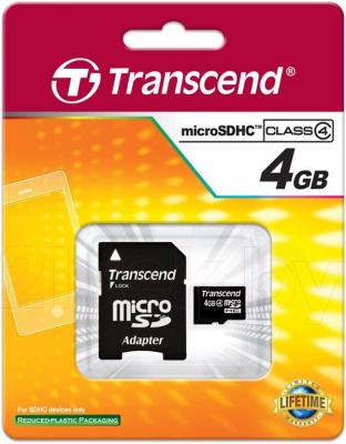 Карта памяти Transcend microSDHC (Class 4) 4GB + адаптер (TS4GUSDHC4) - общий вид