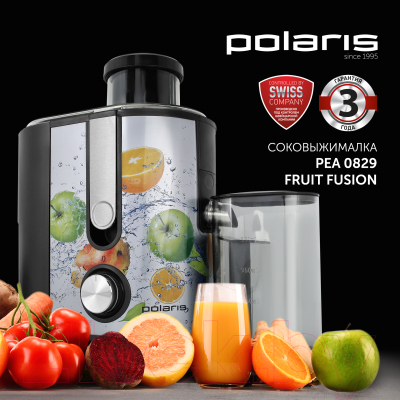 Соковыжималка электрическая Polaris PEA 0829 Fruit Fusion (стальной/черный)