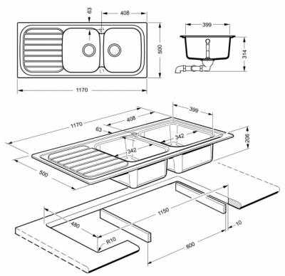 Мойка кухонная Smeg LS116B - схема