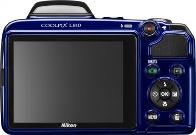 Компактный фотоаппарат Nikon COOLPIX L810 Blue - вид сзади