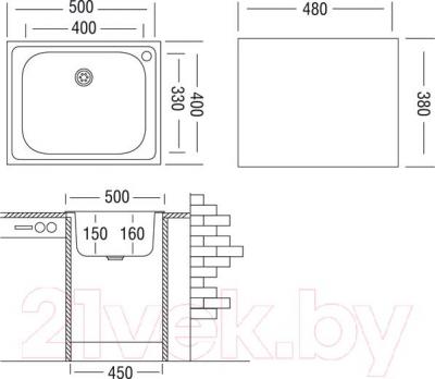 Мойка кухонная Ukinox CLM500.400-T5C 2C - схема