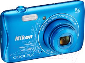Компактный фотоаппарат Nikon Coolpix S3700 (синий с рисунком)