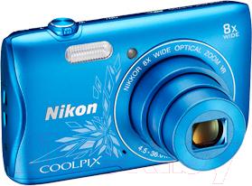 Компактный фотоаппарат Nikon Coolpix S3700 (синий с рисунком)