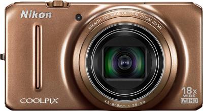 Компактный фотоаппарат Nikon COOLPIX S9200 Brown - вид спереди