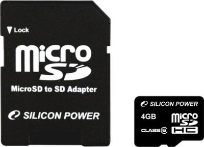 Карта памяти Silicon Power microSDHC (Class 6) 4 Gb (SP004GBSTH006V10-SP) - общий вид