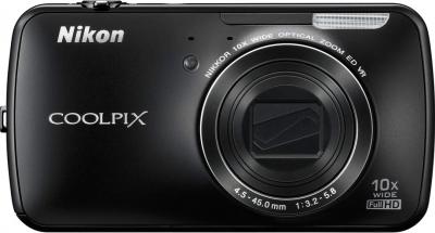 Компактный фотоаппарат Nikon Coolpix S800c Black - вид спереди