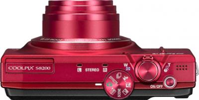 Компактный фотоаппарат Nikon COOLPIX S8200 Red - вид сверху