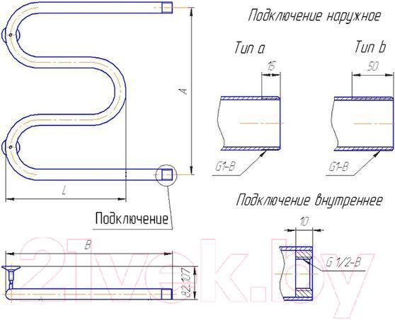 Полотенцесушитель водяной Gloss & Reiter Standart М-образный М.50x70 (1") — фото 2