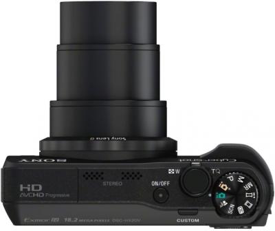 Компактный фотоаппарат Sony Cyber-shot DSC-HX20 Black - вид сверху: объектив  в положении "теле"