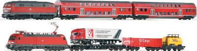 Железная дорога игрушечная Piko Дизель-локомотив, электровоз и 3 грузовых вагона (57175) - общий вид