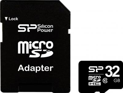 Карта памяти Silicon Power microSDHC (Class 10) 32GB + адаптер (SP032GBSTH010V10-SP) - общий вид