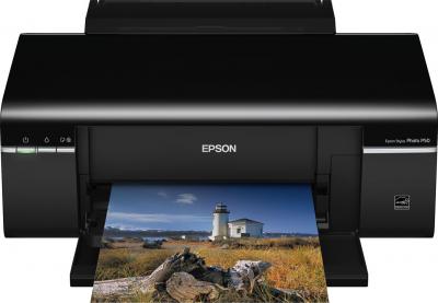 Принтер Epson Stylus Photo P50 - фронтальный вид (открытый лоток)