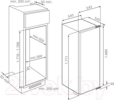 Встраиваемый морозильник Teka TGI2 200 NF - схема встраивания