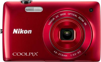 Компактный фотоаппарат Nikon Coolpix S3300 Kit (Red) - вид спереди