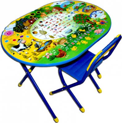 Комплект мебели с детским столом Дэми УЗ-01 Овал: Веселая ферма (синий) - общий вид