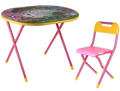 Комплект мебели с детским столом Дэми УЗ-01 Овал: Веселая ферма (розовый) - общий вид