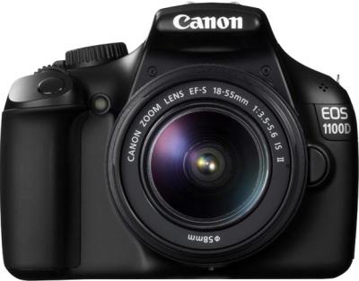 Зеркальный фотоаппарат Canon EOS 1100D Kit 18-55mm IS II Black (с комплектом SD 8GB+100EG+LC) - вид спереди