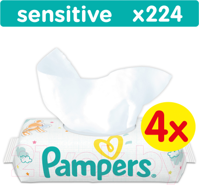 Влажные салфетки детские Pampers Sensitive (4х56шт)