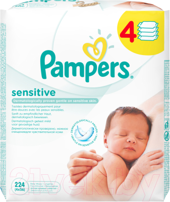 Влажные салфетки детские Pampers Sensitive (4х56шт)