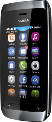 Мобильный телефон Nokia Asha 308 Black - вид полубоком