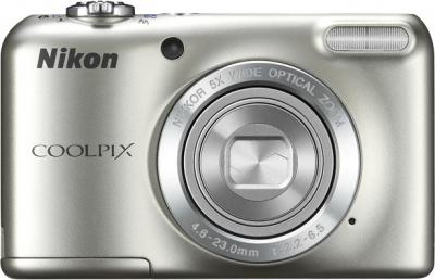 Компактный фотоаппарат Nikon Coolpix L27 Silver - вид спереди с закрытым объективом