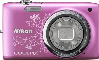Компактный фотоаппарат Nikon Coolpix S2700 Pink Patterned - вид спереди с закрытым объективом