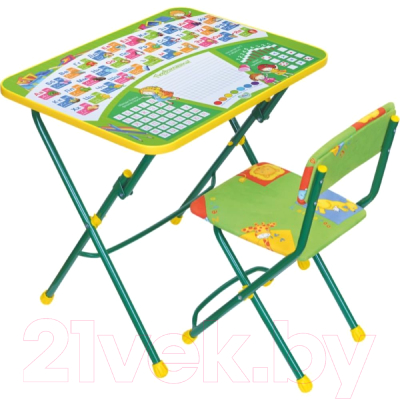 Комплект мебели с детским столом Ника КУ1/13 Первоклашка. На зеленом фоне