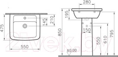 Умывальник VitrA Form 300 / 9602B003-7650 - схема