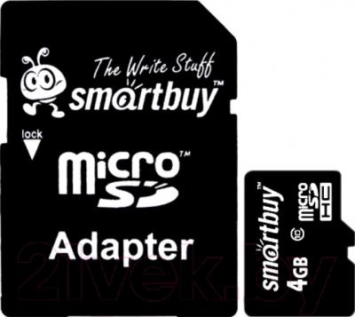 Карта памяти SmartBuy microSDHC (Class 10) 4GB + SD-адаптер (SB4GBSDCL10-01)