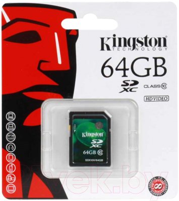Карта памяти Kingston SDXC (Class 10) 64GB (SDX10V/64GB)