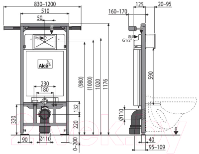 Инсталляция для унитаза Alcadrain A102/1200